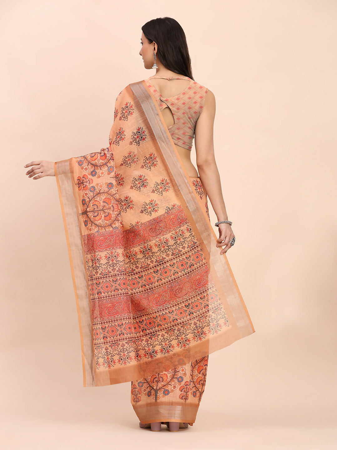 Astita Linen Cotton Orange Saree