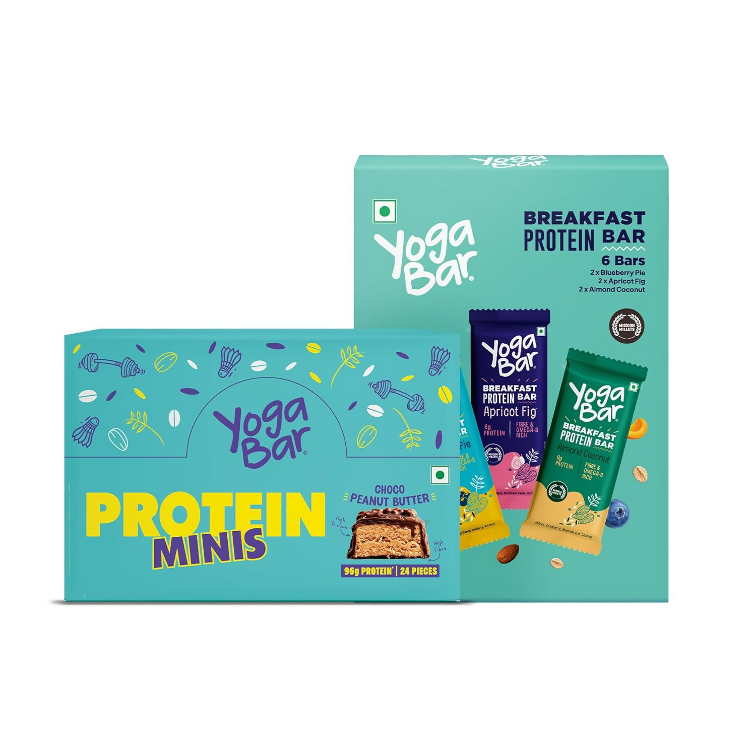 Yoga Bar Protein Variety Pack, Breakfast Protein Bars & Choco Peanut Butter Minis