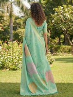 Thumbnail for Shree Shyam Fashion Sea Green Linen Cotton Saree - Distacart