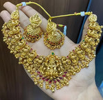 Thumbnail for Jewel City Traditional Lakshmi Temple Necklace Set for Women Gold-Tone Bridal Jewelry with Earrings, Ethnic South Indian Choker - Distacart
