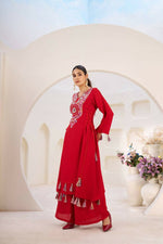 Thumbnail for The52 Women's Gorgeous Rayon Fabric Thread Work Straight Kurta Palazzo Set - Distacart