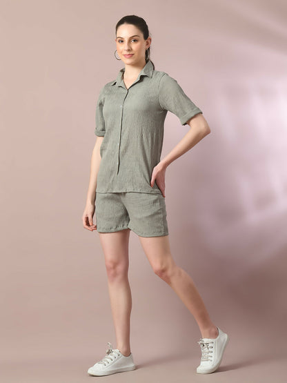 Myshka Women's Grey Solid Regular Fit Shirt - Distacart