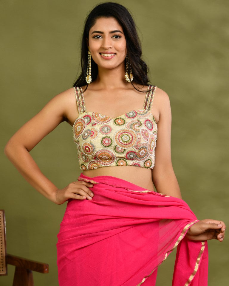 Amodin Designer Studio Multicolored Thread Pearl Work Padded Blouse - Distacart