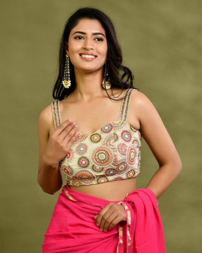 Amodin Designer Studio Multicolored Thread Pearl Work Padded Blouse