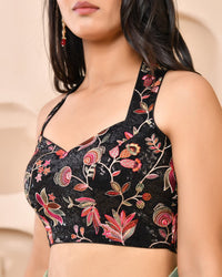Thumbnail for Amodini Designer Studio Embroidered Black Halter-Neck Designer Blouse