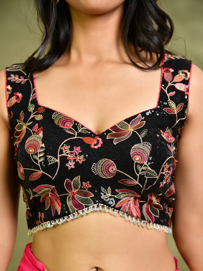 Amodini Designer Studio Embroidered Black Sweetheart Neck Designer Blouse