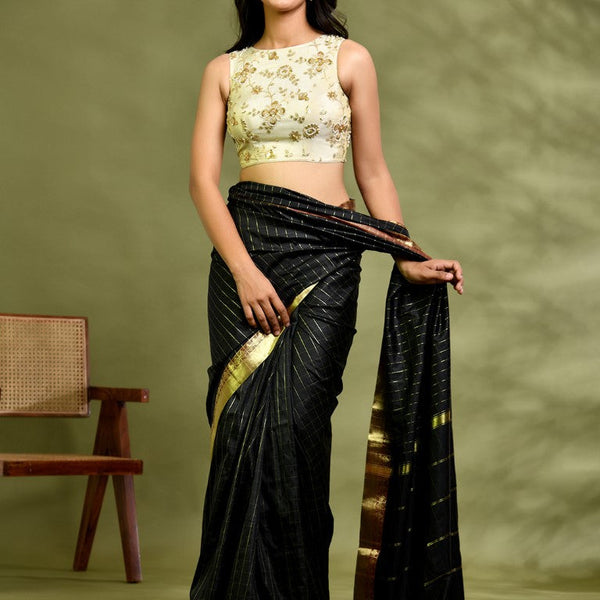 Amodin Designer Studio Golden Tissue Floral Cutdana Padded Blouse - Distacart