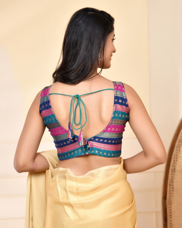 Amodini Designer Studio Zari Brocade Sleeveless Padded Blouse - Distacart