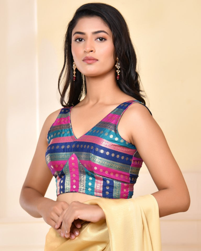 Amodini Designer Studio Zari Brocade Sleeveless Padded Blouse