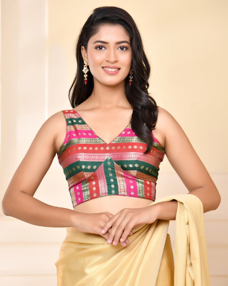 Amodini Designer Studio Zari Brocade Sleeveless Padded Blouse - Distacart