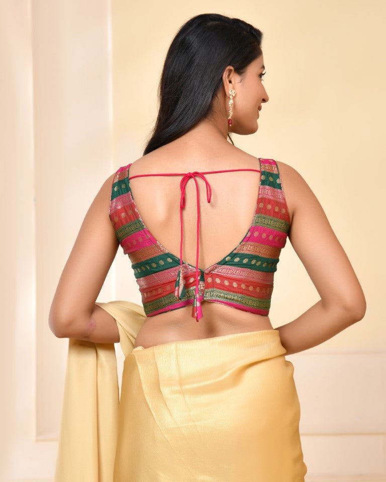 Amodini Designer Studio Zari Brocade Sleeveless Padded Blouse - Distacart