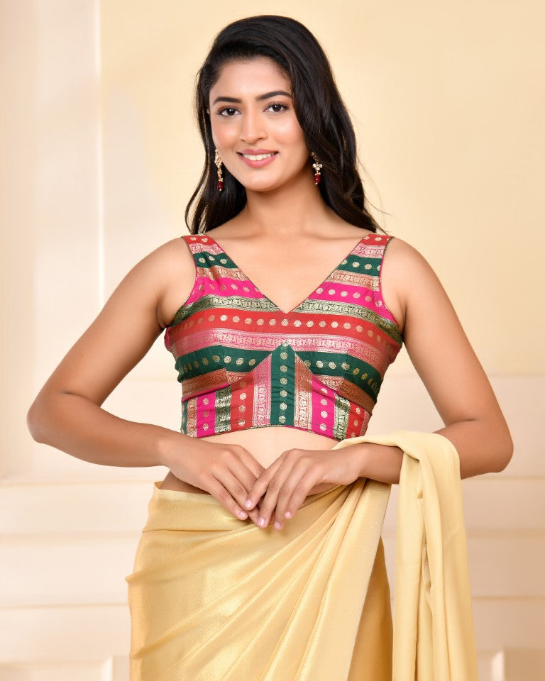Amodini Designer Studio Zari Brocade Sleeveless Padded Blouse