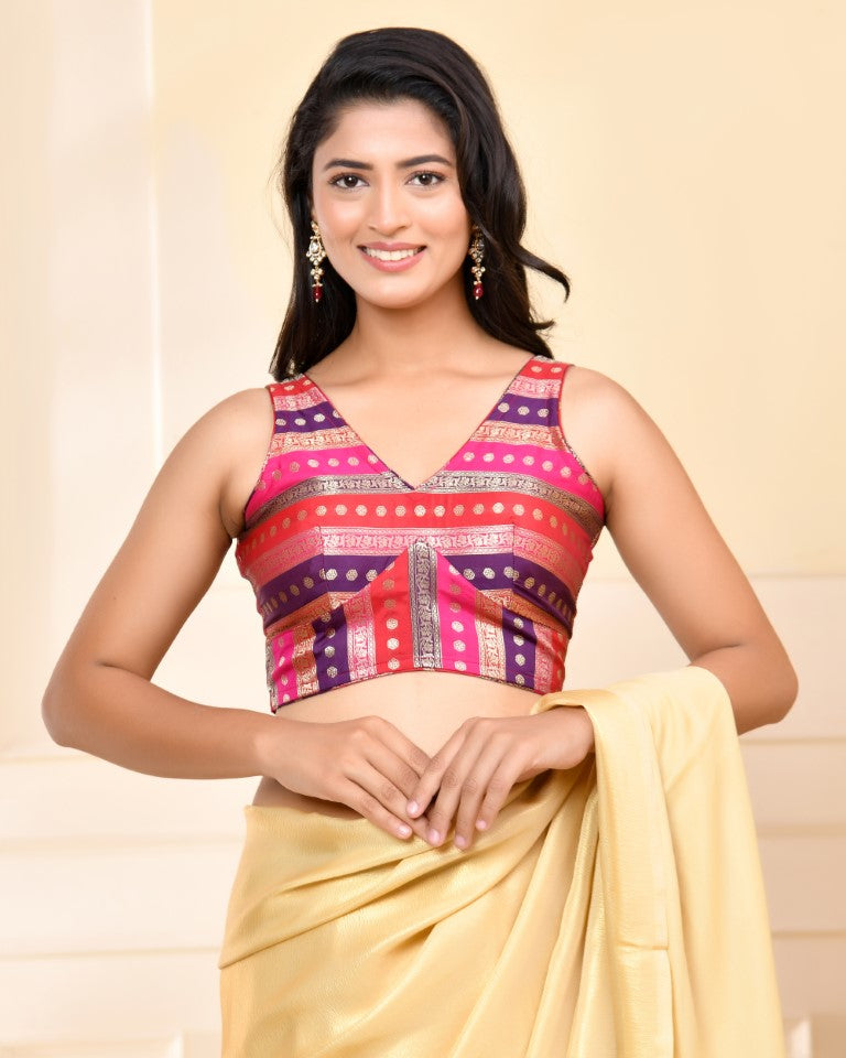 Amodini Designer Studio Zari Brocade Sleeveless Padded Blouse