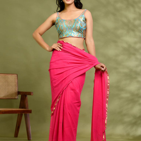 Amodini Designer Studio Kashi Banarsi Blue Sleeveless Padded Blouse - Distacart