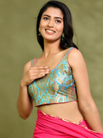 Thumbnail for Amodini Designer Studio Kashi Banarsi Blue Sleeveless Padded Blouse