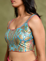 Thumbnail for Amodini Designer Studio Kashi Banarsi Blue Sleeveless Padded Blouse