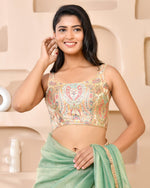 Thumbnail for Amodini Designer Studio Kashi Banarsi Gold Sleeveless Padded Blouse