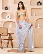 Thumbnail for Amodini Designer Studio Kashi Banarsi Grey Sleeveless Padded Blouse
