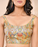 Thumbnail for Amodini Designer Studio Kashi Banarsi Grey Sleeveless Padded Blouse