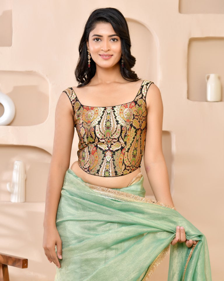 Amodini Designer Studio Kashi Banarsi Corset Style Black Blouse - Distacart