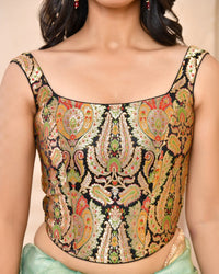 Thumbnail for Amodini Designer Studio Kashi Banarsi Corset Style Black Blouse