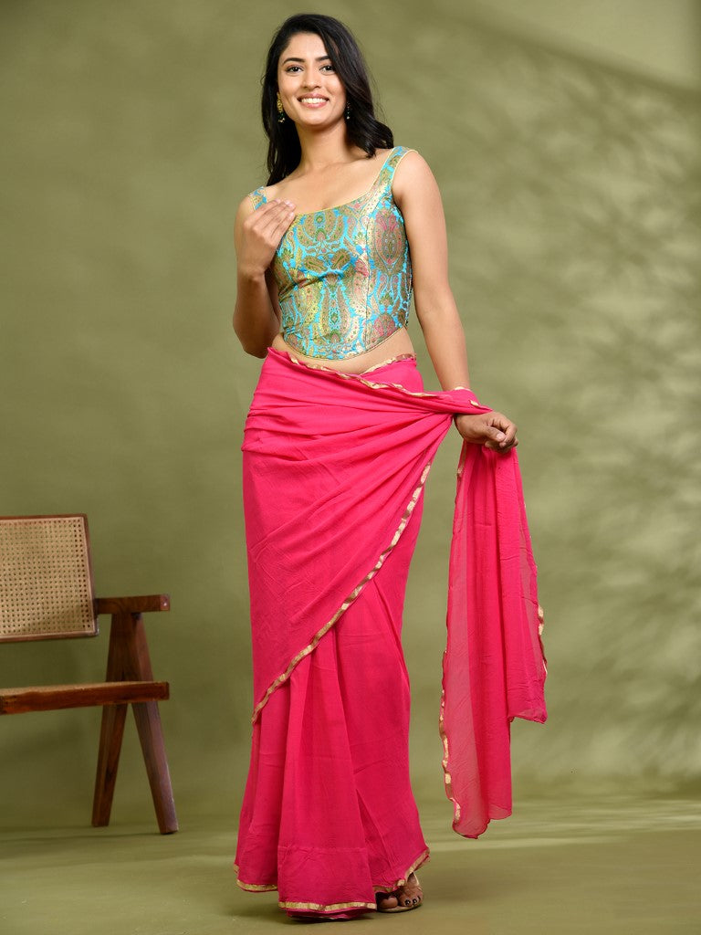 Amodini Designer Studio Kashi Banarsi Corset Style Blue Blouse - Distacart