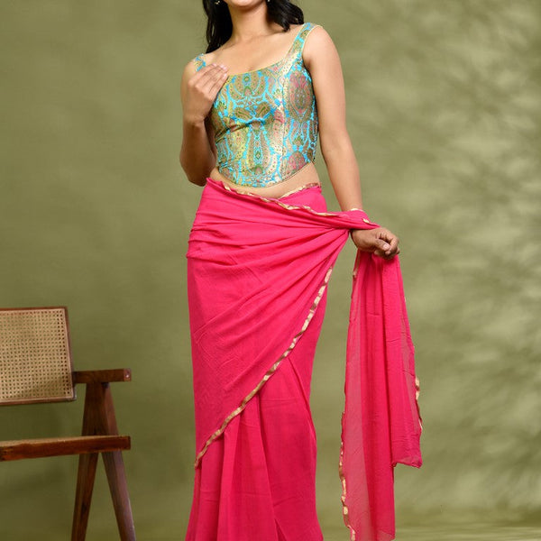 Amodini Designer Studio Kashi Banarsi Corset Style Blue Blouse - Distacart