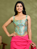 Thumbnail for Amodini Designer Studio Kashi Banarsi Corset Style Blue Blouse