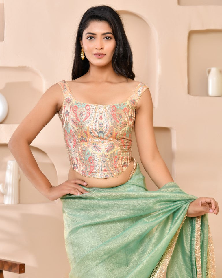 Amodini Designer Studio Kashi Banarsi Corset Style Golden Blouse - Distacart