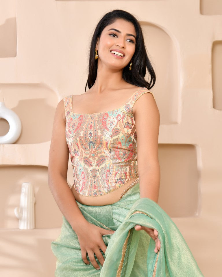 Amodini Designer Studio Kashi Banarsi Corset Style Golden Blouse - Distacart