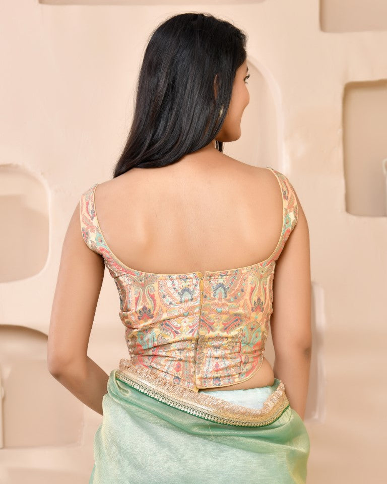 Amodini Designer Studio Kashi Banarsi Corset Style Golden Blouse