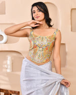 Thumbnail for Amodini Designer Studio Kashi Banarsi Corset Style Grey Blouse