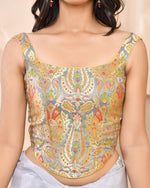 Thumbnail for Amodini Designer Studio Kashi Banarsi Corset Style Grey Blouse