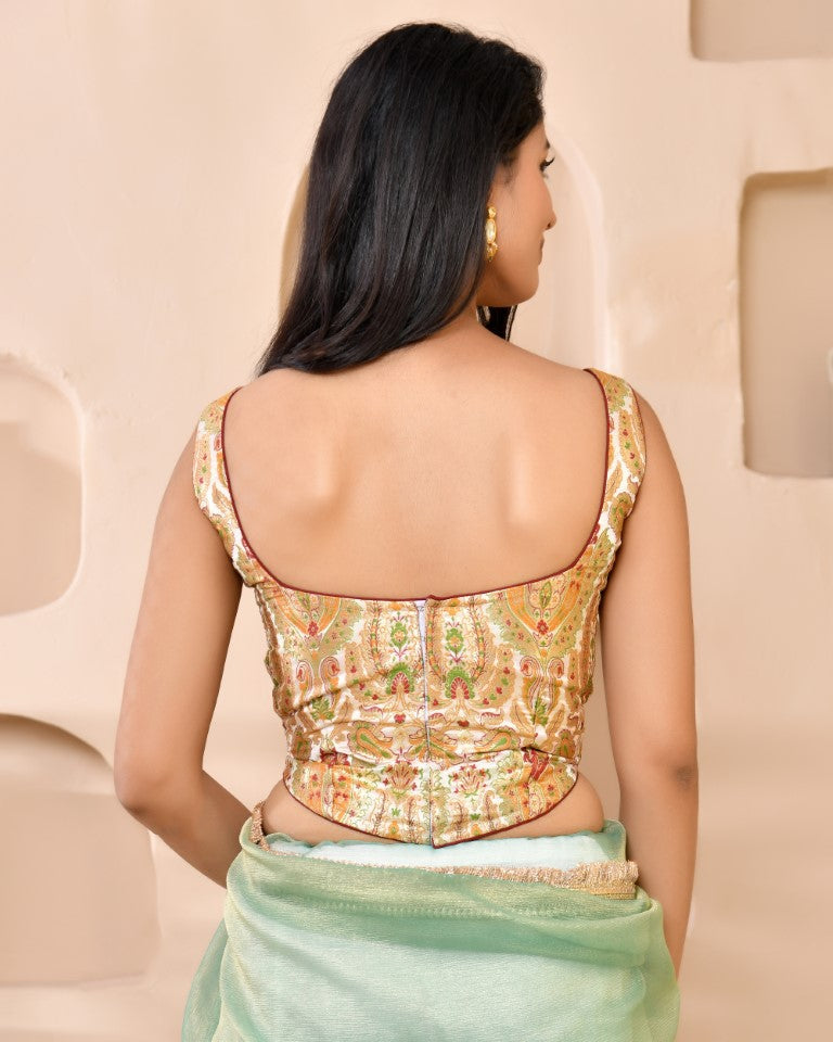 Amodini Designer Studio Kashi Banarsi Corset Style White Blouse