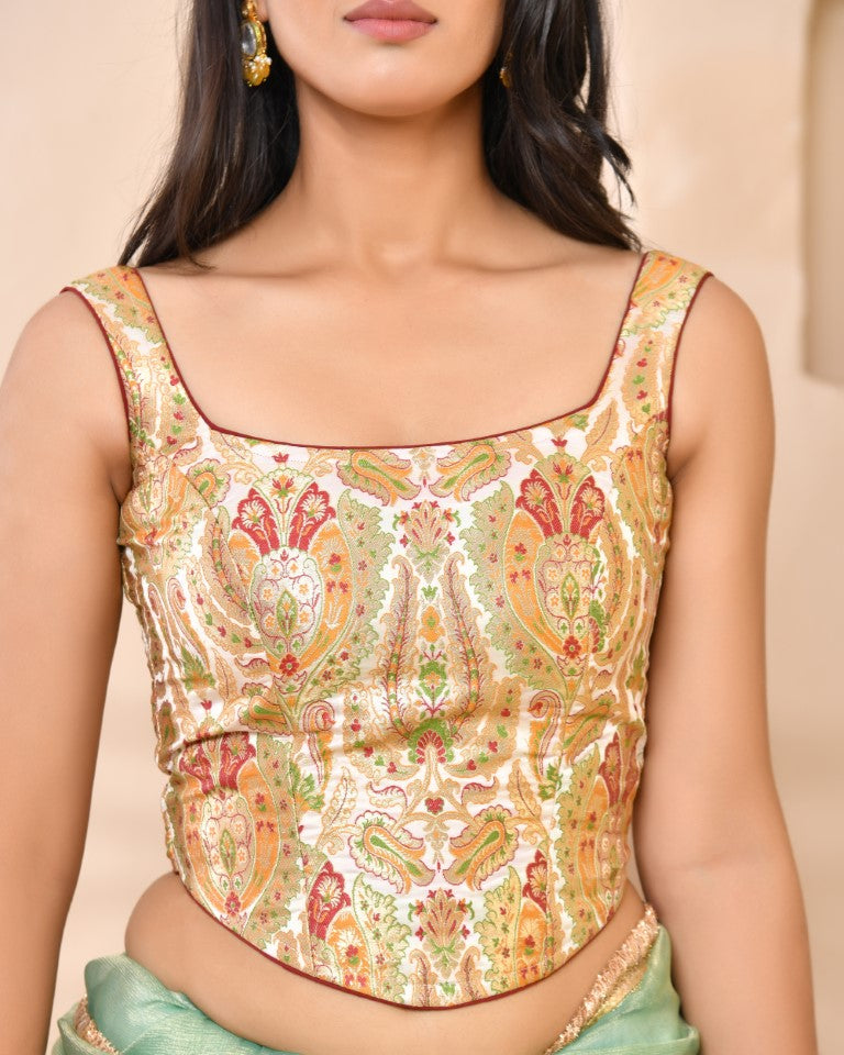 Amodini Designer Studio Kashi Banarsi Corset Style White Blouse