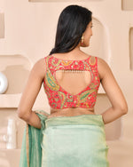 Thumbnail for Amodini Designer Studio Paisley Zari Embroidery Pink Sleeveless Padded Blouse