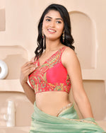 Thumbnail for Amodini Designer Studio Paisley Zari Embroidery Pink Sleeveless Padded Blouse