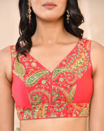 Thumbnail for Amodini Designer Studio Paisley Zari Embroidery Pink Sleeveless Padded Blouse