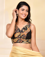 Thumbnail for Amodini Designer Studio Paisley Zari Embroidery Black Sleeveless Padded Blouse