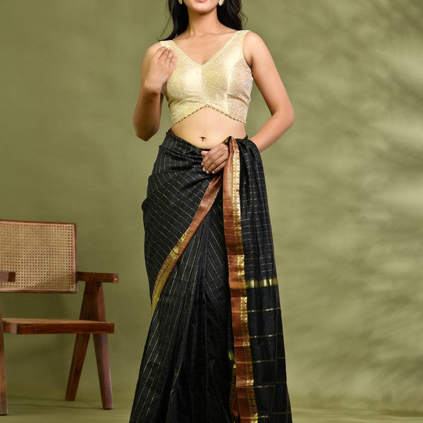 Amodini Designer Studio Golden Brocade Sleeveless Padded Blouse - Distacart