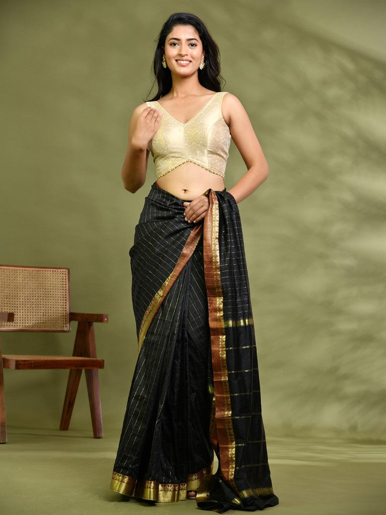 Amodini Designer Studio Golden Brocade Sleeveless Padded Blouse - Distacart