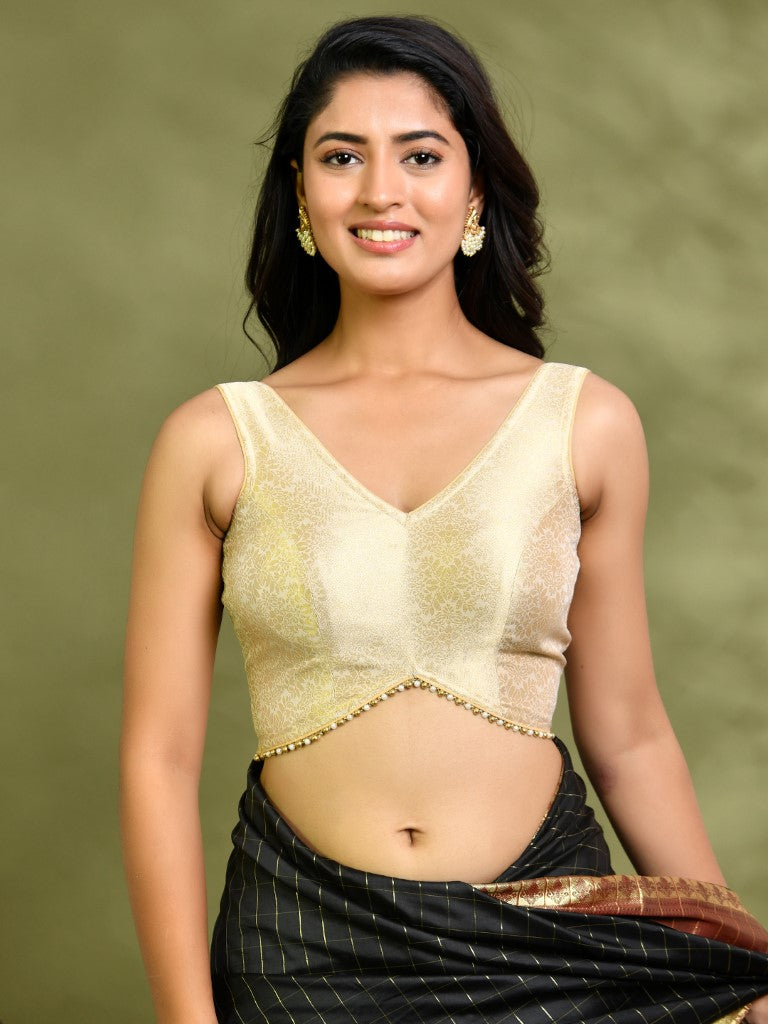 Amodini Designer Studio Golden Brocade Sleeveless Padded Blouse - Distacart