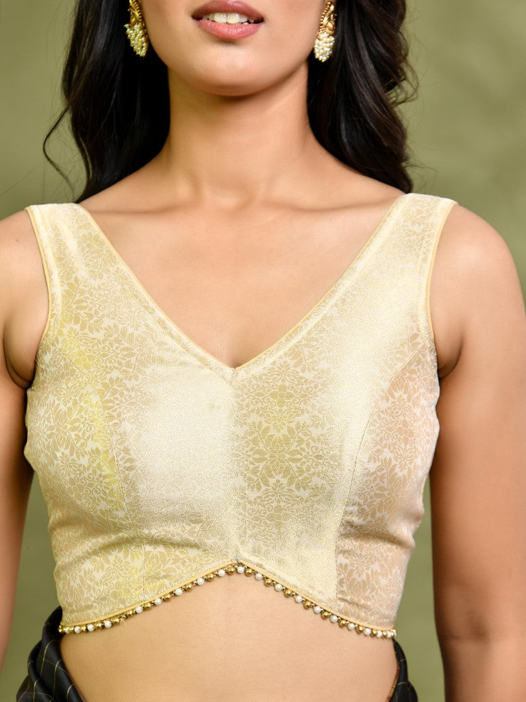 Amodini Designer Studio Golden Brocade Sleeveless Padded Blouse - Distacart