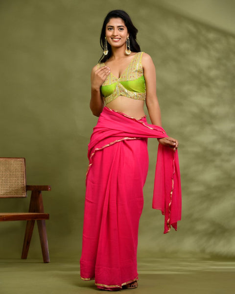 Amodini Designer Studio Lime Green Embroidered Sleeveless Padded Blouse