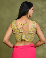 Thumbnail for Amodini Designer Studio Lime Green Embroidered Sleeveless Padded Blouse