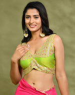 Thumbnail for Amodini Designer Studio Lime Green Embroidered Sleeveless Padded Blouse