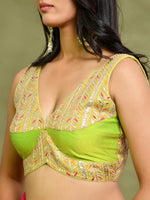 Thumbnail for Amodini Designer Studio Lime Green Embroidered Sleeveless Padded Blouse