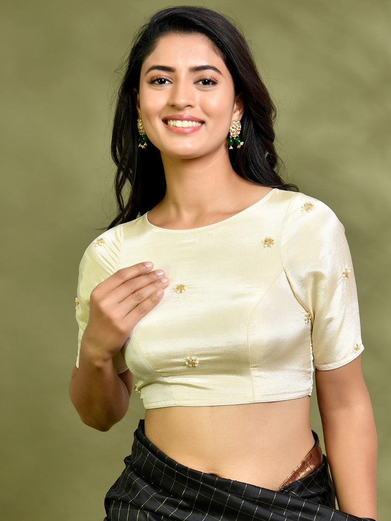 Amodini Designer Studio Golden Tissue Padded Blouse - Distacart