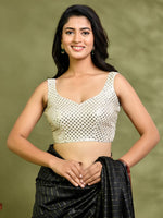 Thumbnail for Amodini Designer Studio Ivory Mirror Work Sleeveless Padded Blouse