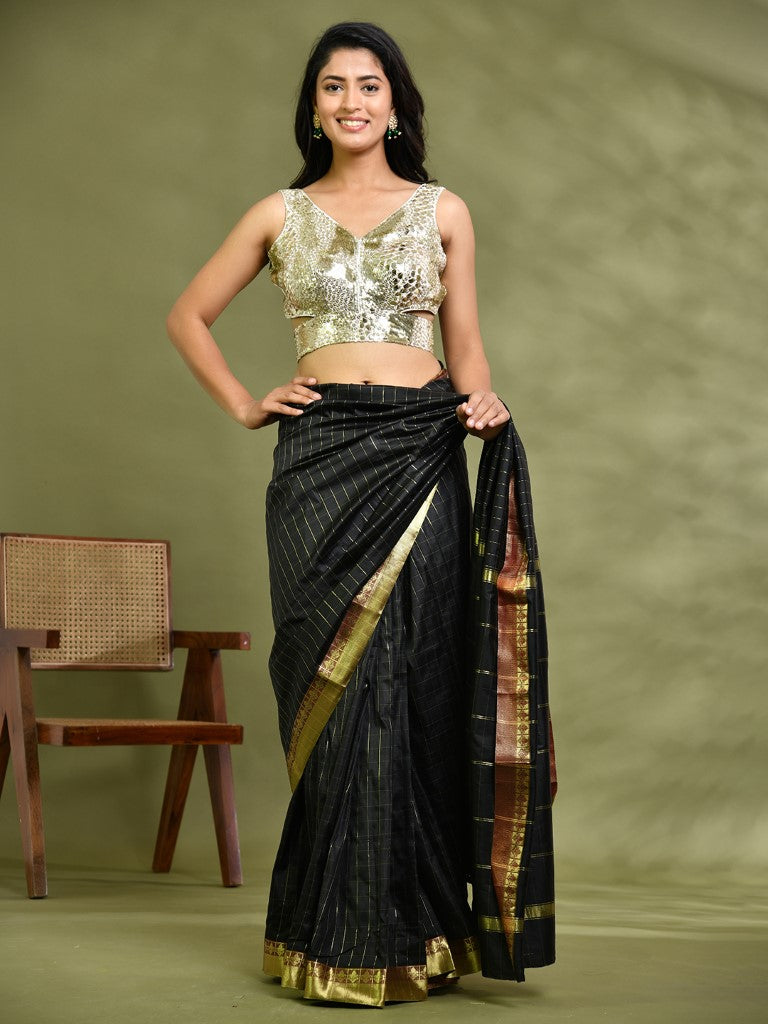 Amodini Designer Studio Gold Mirror-Embellished Sleeveless Padded Blouse - Distacart